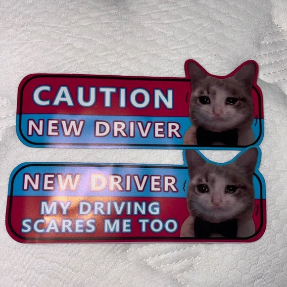 Funny set of 2 bumper stickers for the car! - Picture 2 of 2